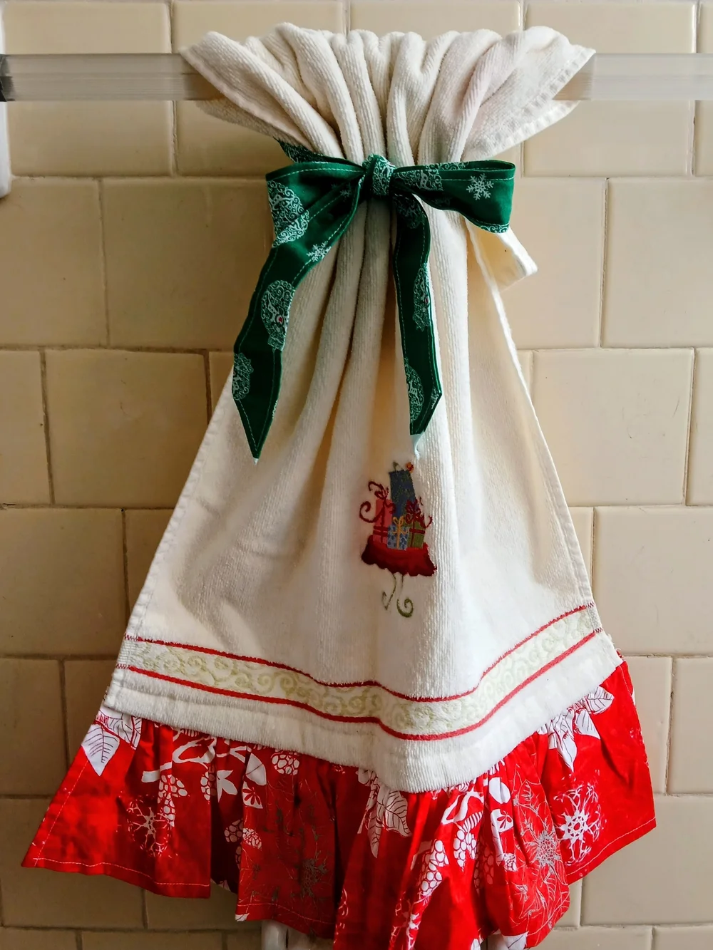 Orange Ruffle Kitchen Hand Towel with Printed Trim
